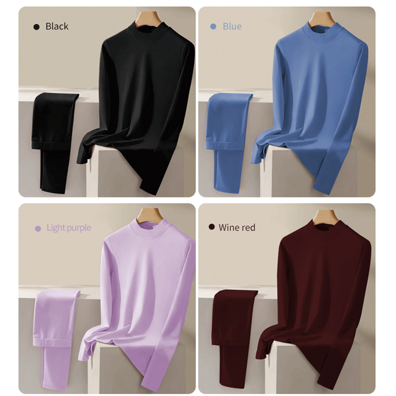 Conjunto térmico de cuello medio de polar alemán de algodón acanalado para mujer