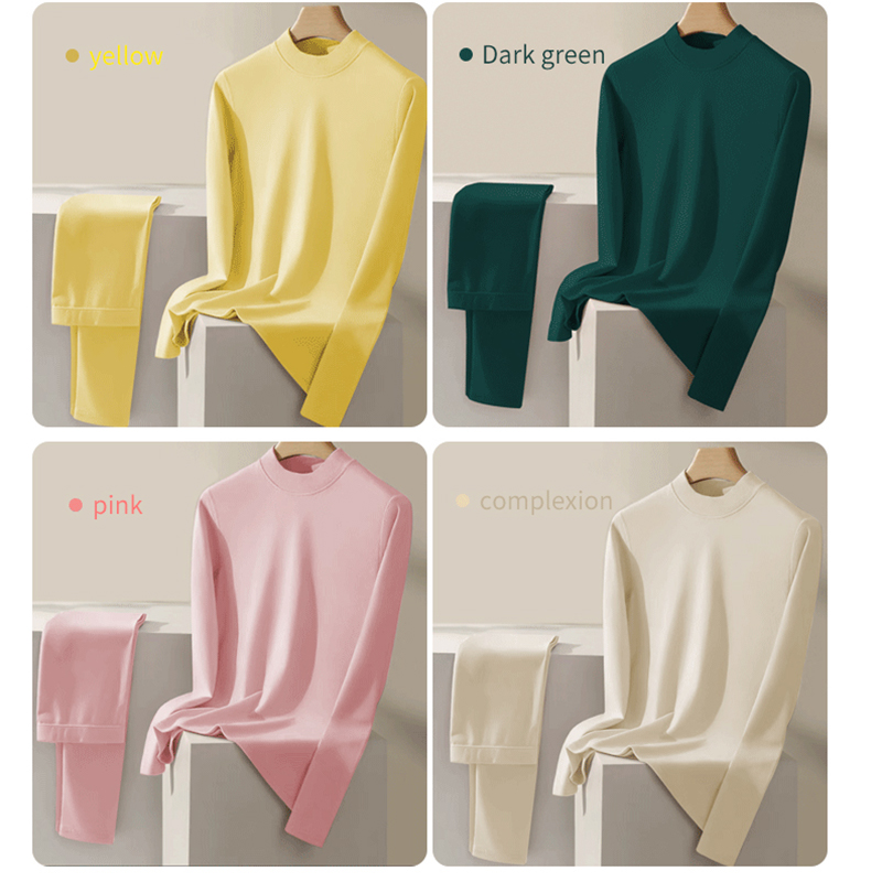 Conjunto térmico de cuello medio de polar alemán de algodón acanalado para mujer