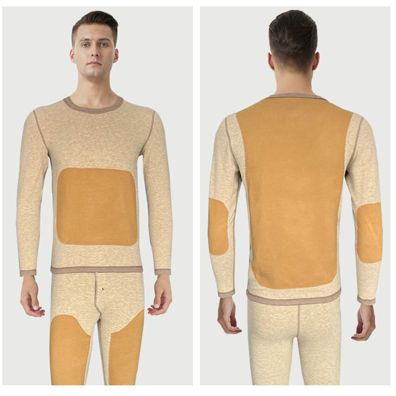 Conjunto de ropa interior térmica con parche de cuello redondo para hombre
