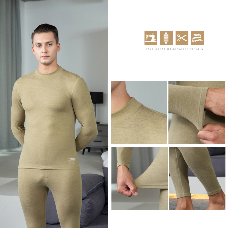 Conjuntos de ropa interior térmica para hombre con cuello redondo y cuello medio
