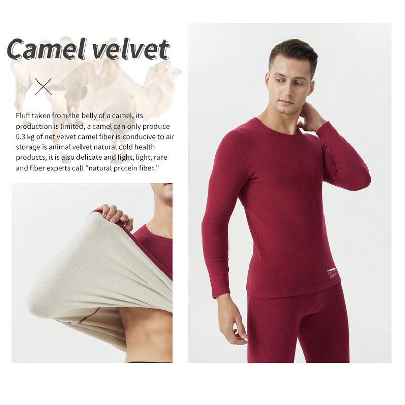 Conjunto de ropa interior térmica para hombre con cuello redondo y cuello medio de Camel Hair