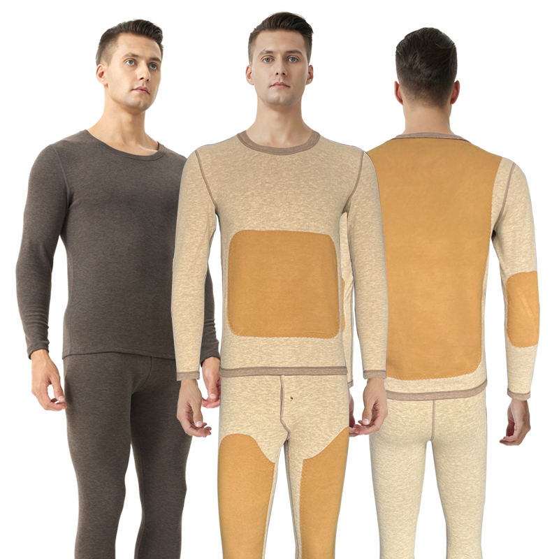 Conjunto de ropa interior térmica con parche de cuello redondo para hombre