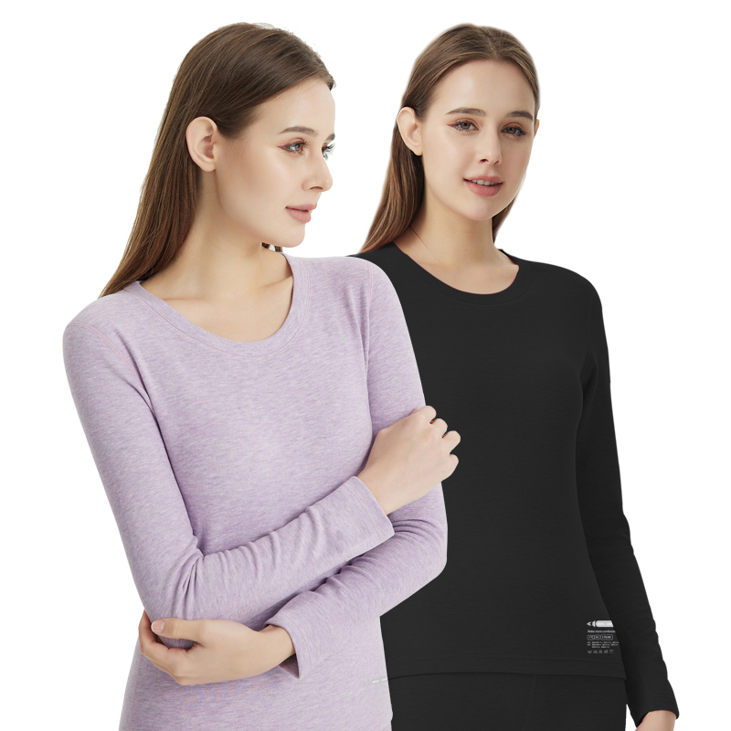 Conjunto de ropa interior térmica con cuello redondo para mujer