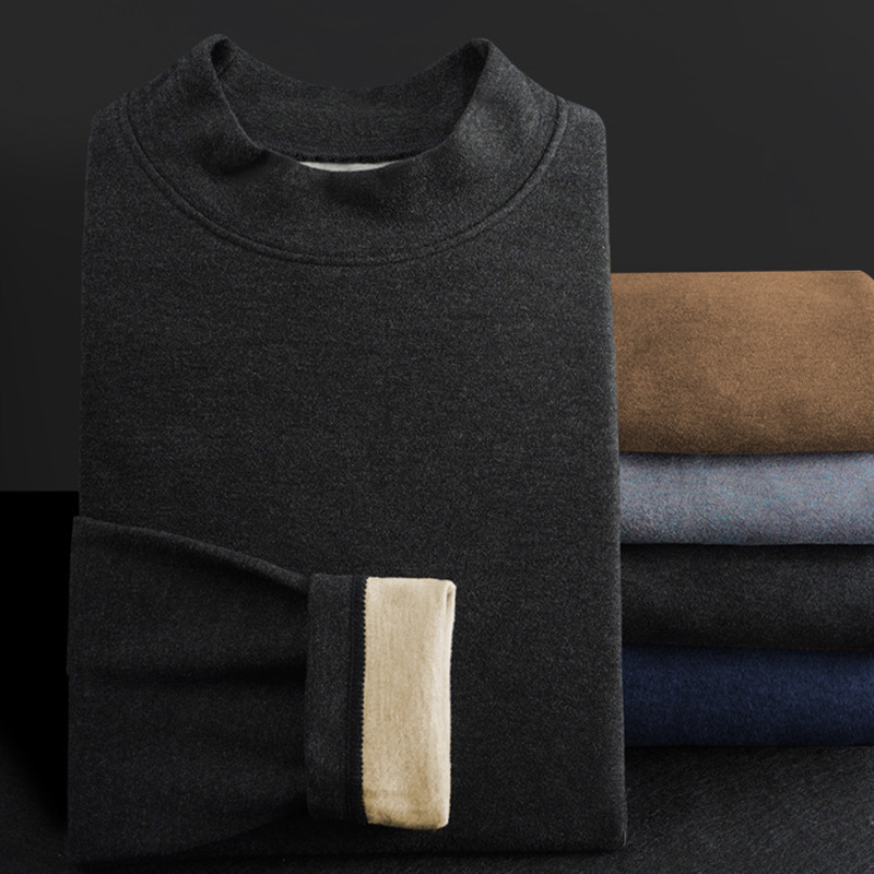 Conjunto de ropa interior térmica forrada con forro polar de cuello medio para hombre