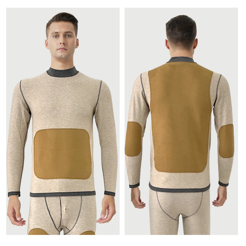 Conjunto de ropa interior térmica forrada con forro polar de cuello medio para hombre