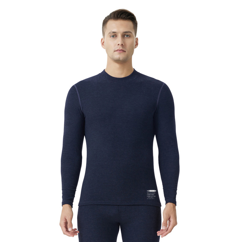 Conjunto de ropa interior térmica forrada con forro polar de cuello medio para hombre